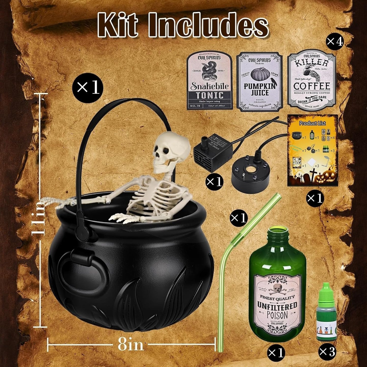 🏆Flash Sale⚡Cauldron Halloween Decor with Magic Floating Potion Bottles and Diffuser