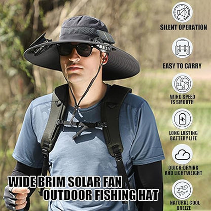 🔥🔥Wide Brim Solar Fan Outdoor Fishing Hat-Solar & USB Charging
