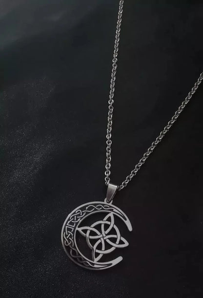 Celtic Knot Crescent Steel Pendant Necklace