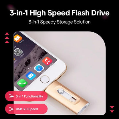 🎁Last Day 50% OFF🔥3 in 1 Flash Drive,High-Speed USB 3.0 OTG Flash Drive + Free Type-C Adapter