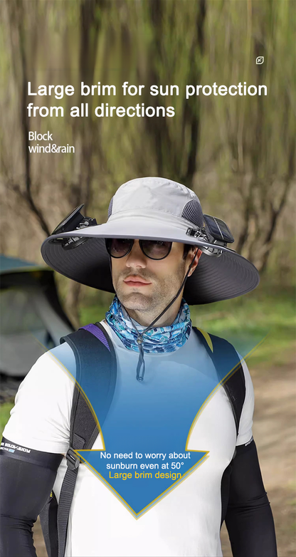 🔥Hot Sale🔥Premium Solar Fan Wide Brim Hat