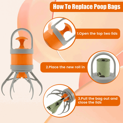 Dog Pooper Scooper Portable Pet Waste Picker with Garbage Bag Handheld Claw Poop Scooper
