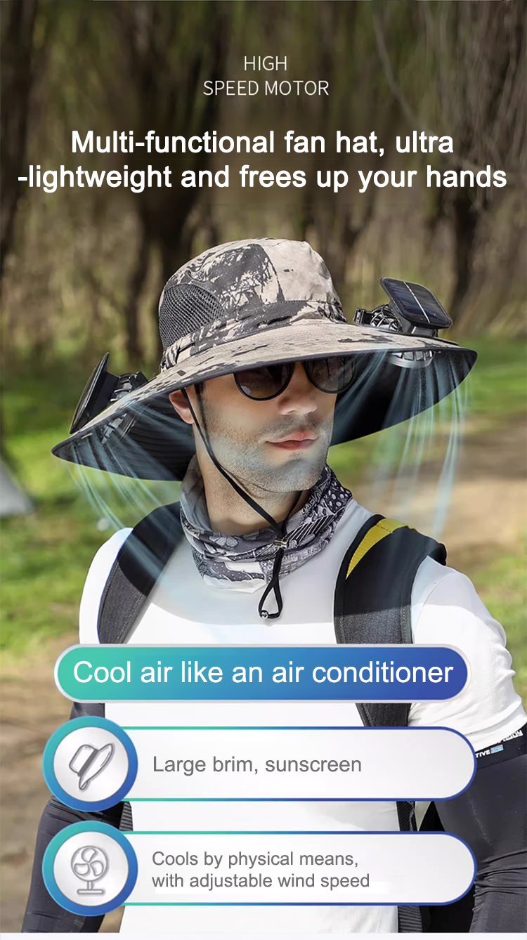 🔥Hot Sale🔥Premium Solar Fan Wide Brim Hat
