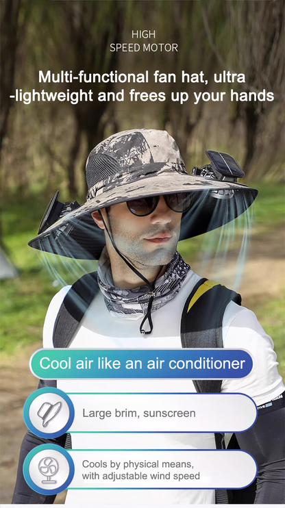 🔥Hot Sale🔥Premium Solar Fan Wide Brim Hat