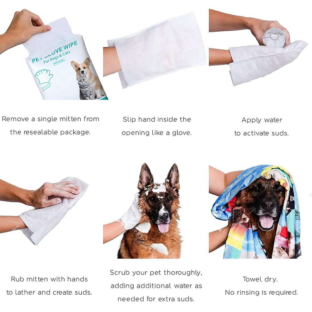 🔥Rinse-Free Dog Shampoo Mitts – Hypoallergenic Pet Bath Wipes, 6 Packs