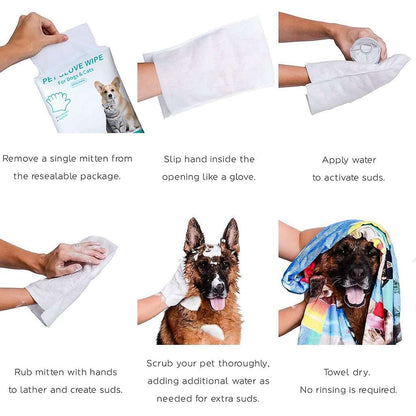 🔥Rinse-Free Dog Shampoo Mitts – Hypoallergenic Pet Bath Wipes, 6 Packs