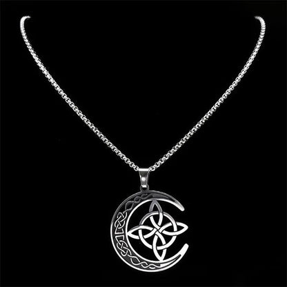 Celtic Knot Crescent Steel Pendant Necklace