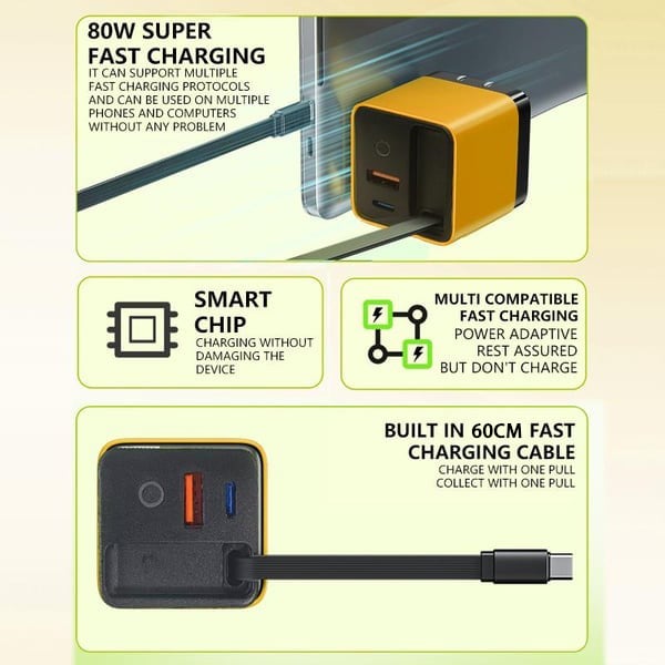 ✨3 in 1 Charger Retractable 80W MAX Fast