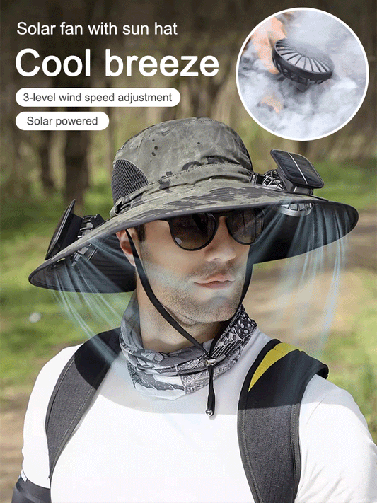 🔥Hot Sale🔥Premium Solar Fan Wide Brim Hat