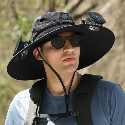 🔥Hot Sale🔥Premium Solar Fan Wide Brim Hat
