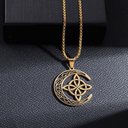 Celtic Knot Crescent Steel Pendant Necklace