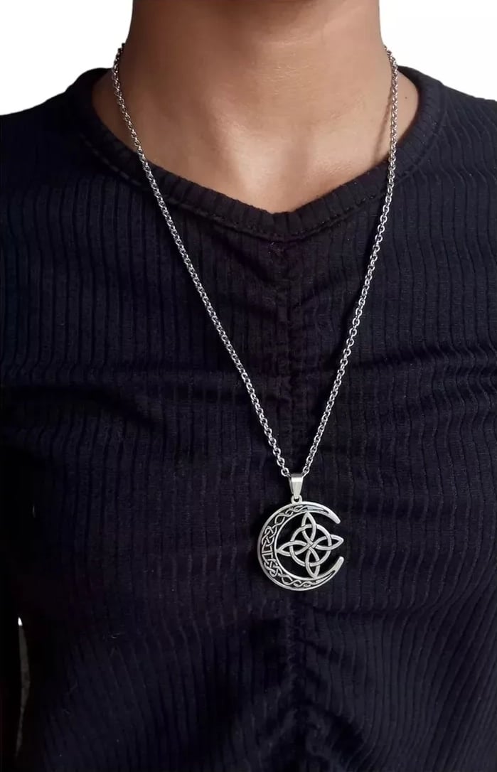 Celtic Knot Crescent Steel Pendant Necklace