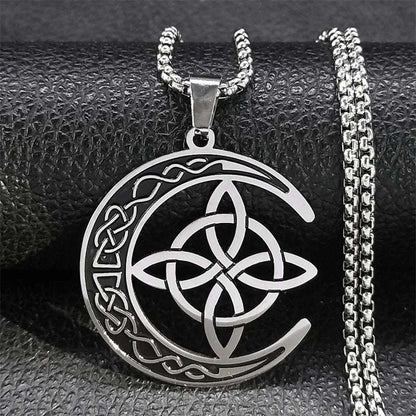 Celtic Knot Crescent Steel Pendant Necklace