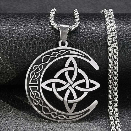 Celtic Knot Crescent Steel Pendant Necklace