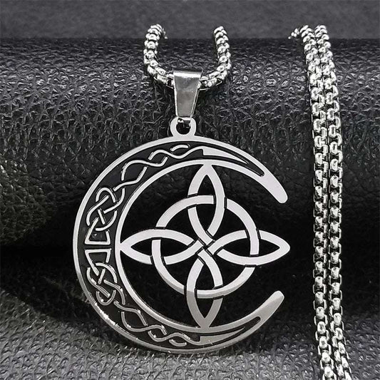 Celtic Knot Crescent Steel Pendant Necklace