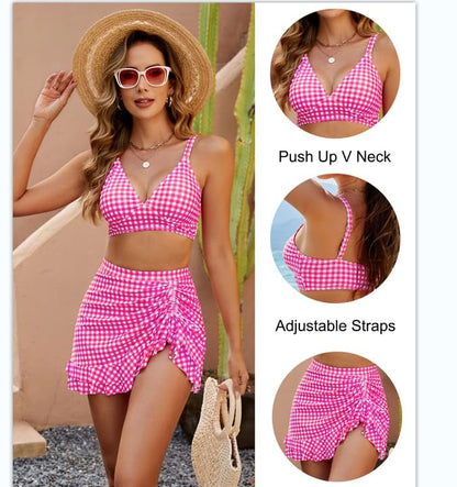 💥Women's Tummy Control High Waisted Gingham Bikini Set